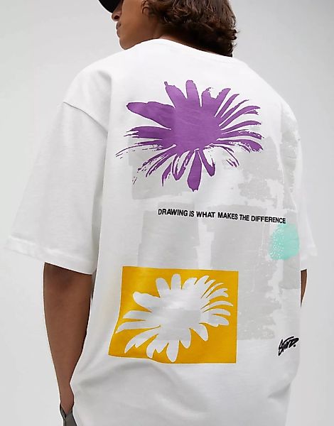 Pull&Bear – T-Shirt in Weiß mit Kunstprint auf der Rückseite günstig online kaufen