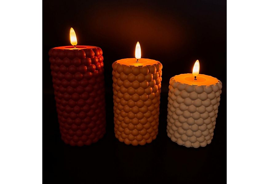 Online-Fuchs LED-Kerze - 3er Set LED-Kerzen aus Beton in Bubble Optik mit 6 günstig online kaufen