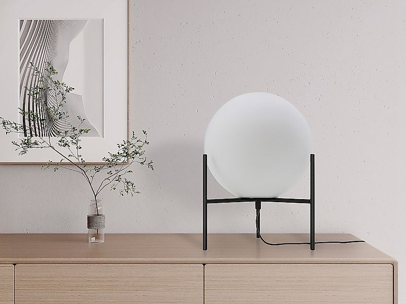 Tischleuchte Globus auf Füßen - 25 x 35 cm - Schwarz & Weiß - BARLOW günstig online kaufen