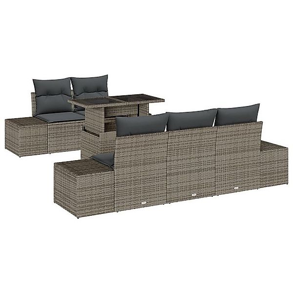 vidaXL Loungesofa 6-tlg. Garten-Sofagarnitur mit Kissen Grau Poly Rattan, 6 günstig online kaufen