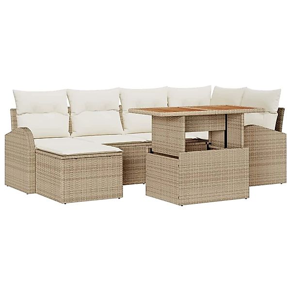 vidaXL Garten-Sofa-Set mit Speicher 7-Tlg Beige Poly Rattan 3358346 günstig online kaufen