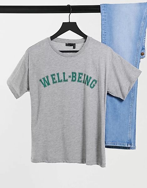 ASOS DESIGN – T-Shirt mit „Well-Being“-College-Grafik in Kalkgrau günstig online kaufen