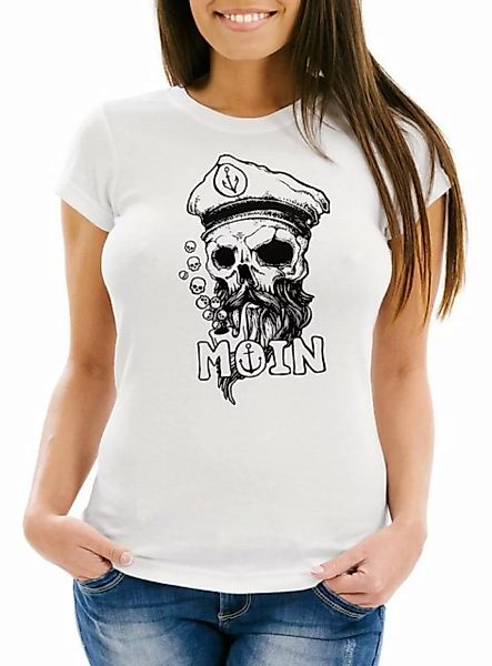 Neverless Print-Shirt Damen T-Shirt Moin Kapitän Totenkopf Anker Bart Hambu günstig online kaufen