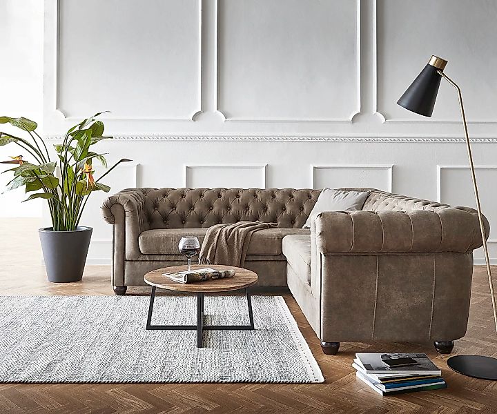 Ecksofa Chesterfield 209x200 cm Taupe Abgesteppt günstig online kaufen