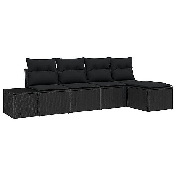vidaXL Loungesofa 5-tlg. Garten-Sofagarnitur mit Kissen Schwarz Poly Rattan günstig online kaufen