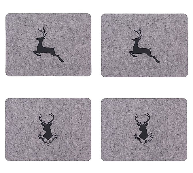 Haus und Deko Platzset Tischset 4er Set Hirsch Motiv Filz Hellgrau Platzset günstig online kaufen