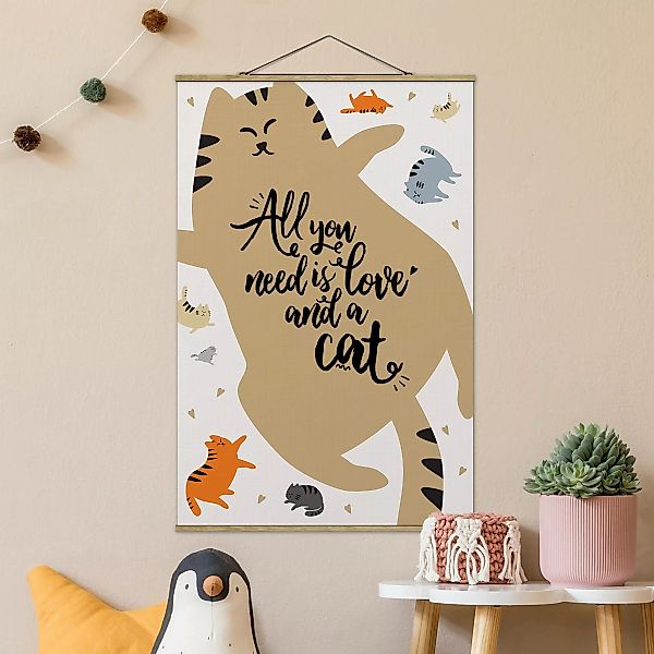 Stoffbild mit Posterleisten All you need is love and a cat Katzenbauch günstig online kaufen