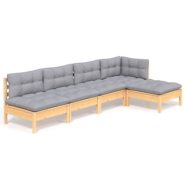 vidaXL 5-Tlg Garten-Lounge-Set mit Grauen Kissen Kiefernholz 3096333 günstig online kaufen