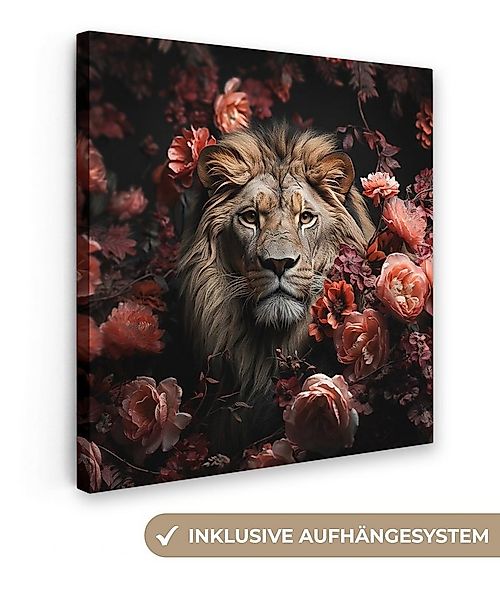 OneMillionCanvasses® Leinwandbild Löwe - Tier - Natur - Botanisch - Blumen günstig online kaufen