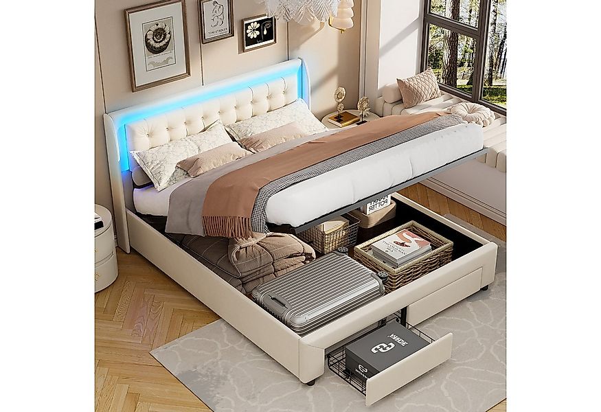 Furnishings Home Polsterbett Stauraumbett Doppelbett inkl. LED & Stauraum ( günstig online kaufen