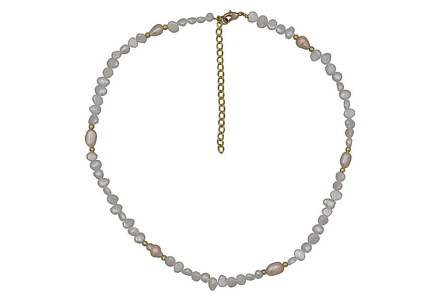 Steuer Lange Kette Süßwasserperlkette weiß/pfirsich/goldfarben günstig online kaufen