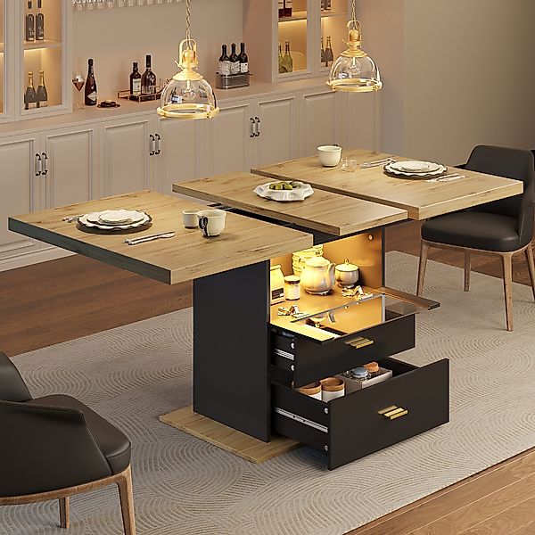 OKWISH Esstisch Ausziehbarer Küchentisch (mit LED-Beleuchtung, günstig online kaufen