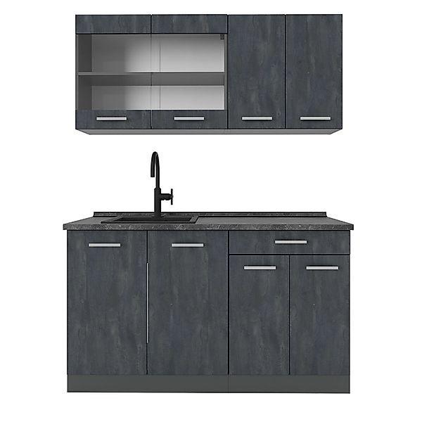 Vicco R-Line Mini-Küche Schwarz Beton/Anthrazit 140 cm AP Anthrazit günstig online kaufen