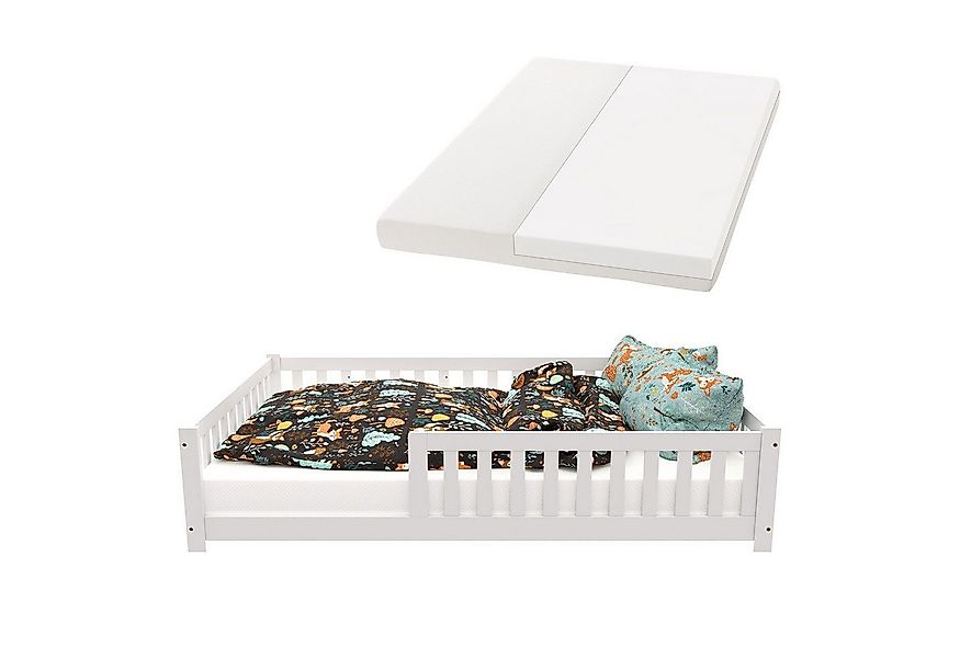 Juskys Kinderbett Naya, 140x200 cm Bodenbett, Holz, mit Matratze, Rausfalls günstig online kaufen