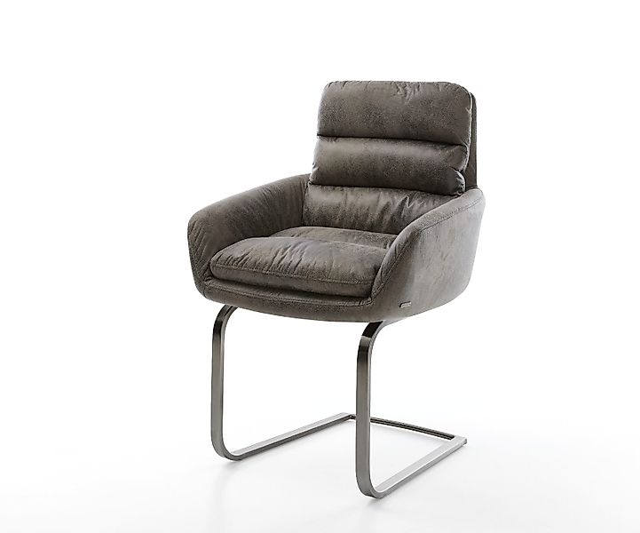 Freischwinger Abelia-Flex mit Armlehnen Mikrofaser Taupe Vintage Freischwin günstig online kaufen