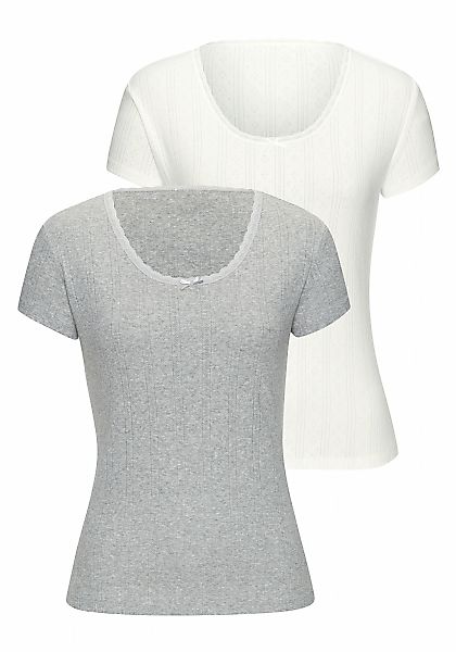 Vivance T-Shirt 2er-Pack, aus weichem Pointelle-Strick mit Spitze günstig online kaufen
