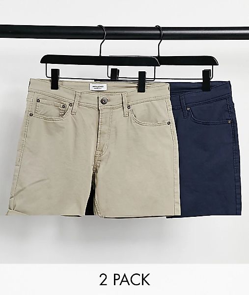 Jack & Jones Intelligence – 2er-Pack 5-Pocket-Shorts in Beige und Marinebla günstig online kaufen