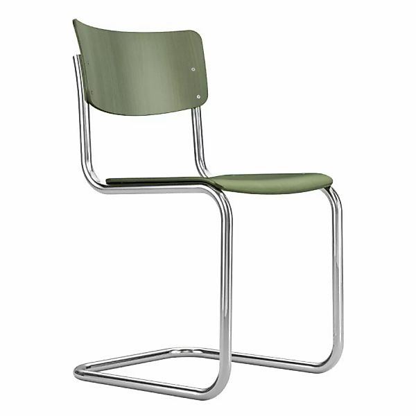 THONET S 43 | Olivgrün | Stahlrohr-Freischwinger | Gestell verchromt günstig online kaufen