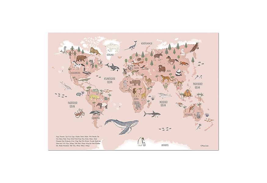Designforlittleones Poster Große Tierwelt-Wissenskarte rosa, original von M günstig online kaufen