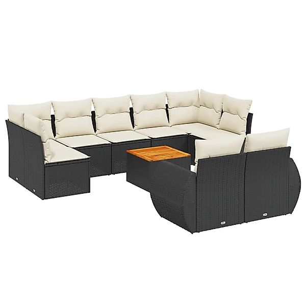 vidaXL 10-Tlg Garten-Sofagarnitur mit Kissen Schwarz Poly Rattan 3257484 günstig online kaufen