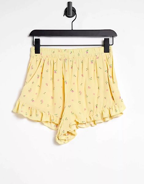 Monki – Rüschen-Shorts mit Aufdruck-Mehrfarbig günstig online kaufen