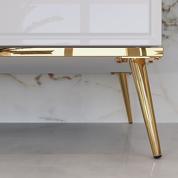 Lomadox Highboard GUBIN-131, weiß Hochglanz, goldfarbene günstig online kaufen