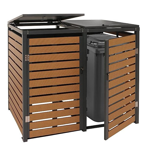 Proregal XL 2er-/4er-Mülltonnenverkleidung HxBxT 119x140x102 cm Teak-Optik günstig online kaufen