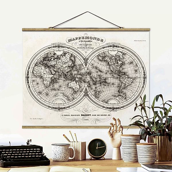 Stoffbild Karten mit Posterleisten - Querformat Weltkarte - Französische Ka günstig online kaufen
