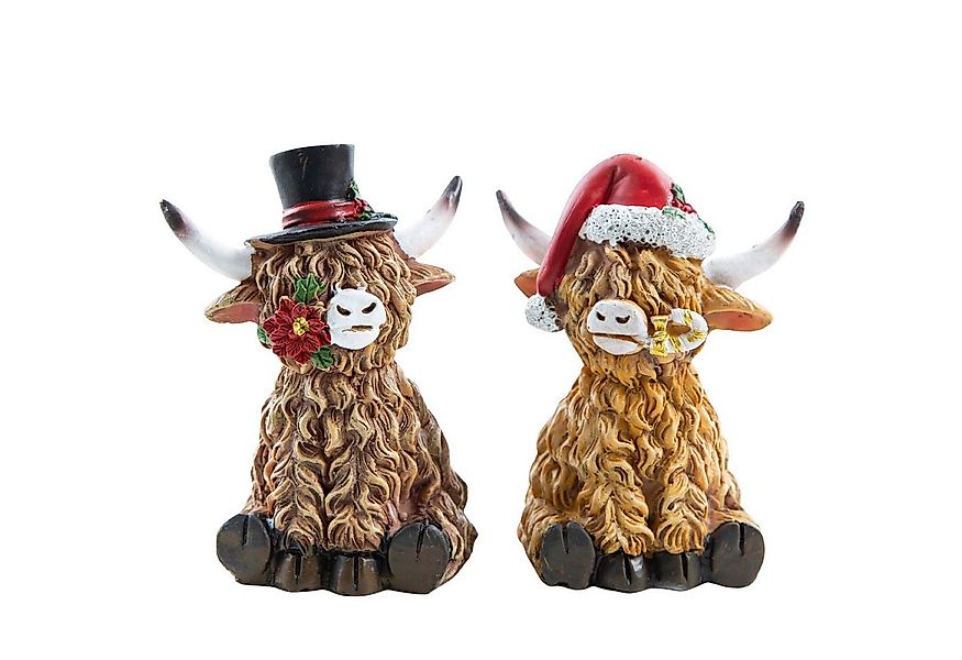 Logbuch-Verlag Dekofigur Highland-Kuh Weihnachtsdeko 2er Set, Braun, Figure günstig online kaufen