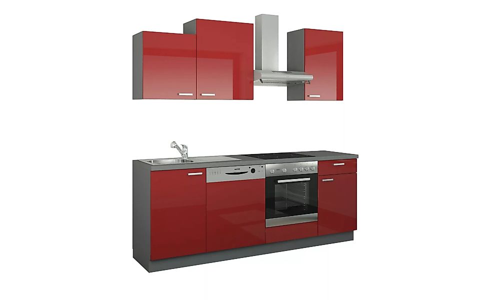 Küchenzeile mit Elektrogeräten - rot - 220 cm - Küchen > Küchenblöcke mit E günstig online kaufen