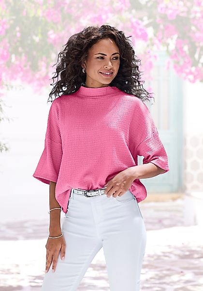 LASCANA Kurzarmshirt mit Stehkragen aus bügelfreier günstig online kaufen