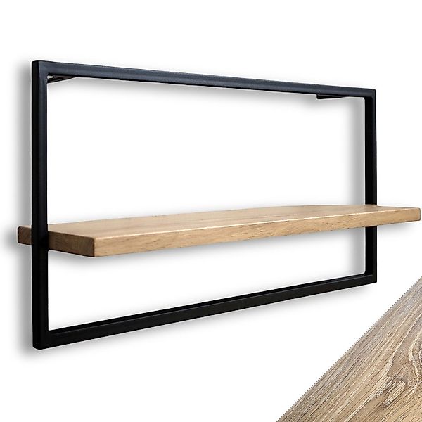 holz4home® Wandregal Eiche Hellgrau mit Metallrahmen günstig online kaufen