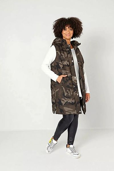 Angel of Style Steppweste Long-Steppweste Straight Fit Camouflage Kapuze günstig online kaufen