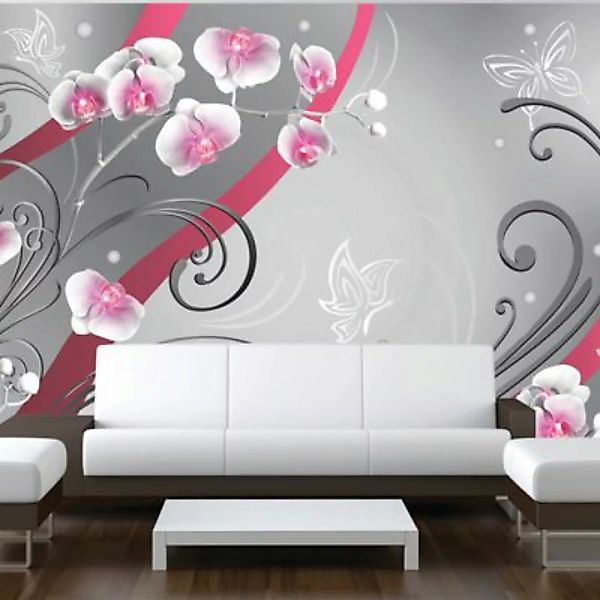 artgeist Fototapete Pink orchids - variation grau/rot Gr. 350 x 245 günstig online kaufen