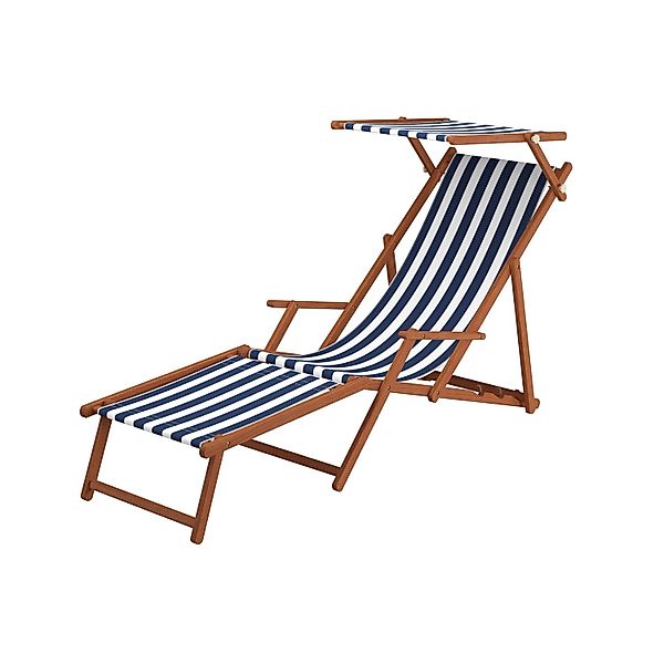Erst-Holz Holz-Liegestuhl Sonnenliege Strandliege mit Stofffarbe Blau/Weiß günstig online kaufen
