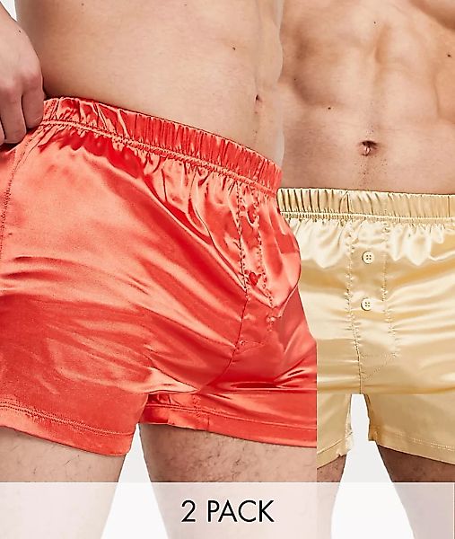 ASOS DESIGN – Boxershorts aus Satin im 2er-Pack-Mehrfarbig günstig online kaufen