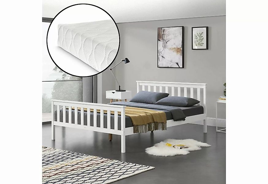 en.casa Massivholzbett (aus massiver Kiefer), »Växjö« Doppelbett mit Matrat günstig online kaufen