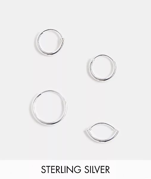 ASOS DESIGN – Silberfarbenes Creolen-Set aus Sterlingsilber in 12 mm und 9 günstig online kaufen