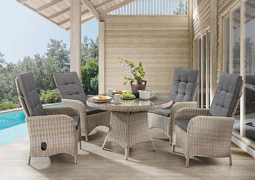 Destiny Garten-Essgruppe »PALMA LUNA« Set, 1 Tisch Ø, 4 Hochlehner, verstel günstig online kaufen