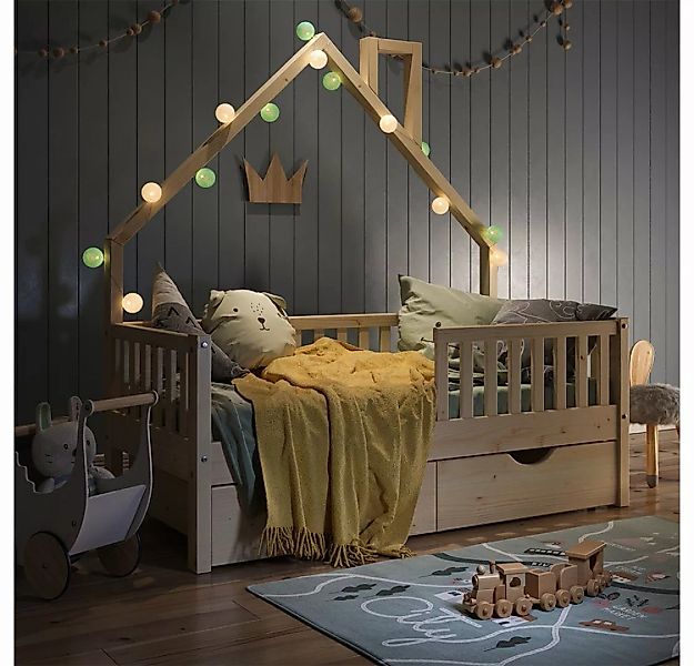 VitaliSpa® Hausbett Kinderbett Spielbett Noemi 70x140cm Natur Matratze Schu günstig online kaufen