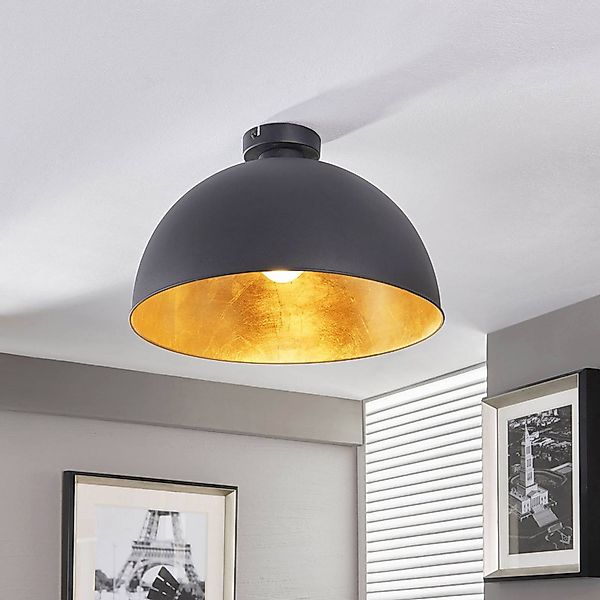 Lindby Deckenleuchte Lya, Ø 40 cm, schwarz-gold, Metall günstig online kaufen