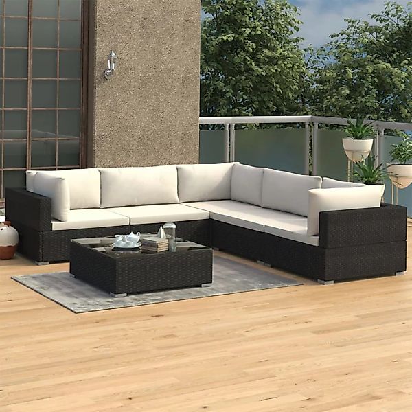 6-tlg. Garten-lounge-set Mit Auflagen Poly Rattan Schwarz günstig online kaufen