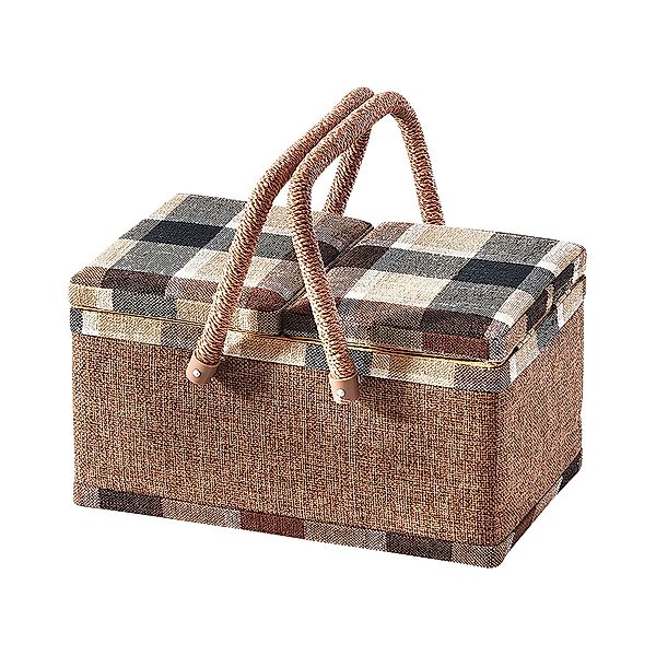Kobolo Nähkorb Nähkästchen Nähkörbchen beige kariert (in verschiedenen Brau günstig online kaufen