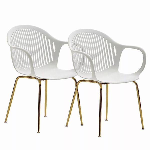 Design Esszimmerstuhl 2er Set Weiß Kunststoff mit goldenen Metallbeinen | K günstig online kaufen