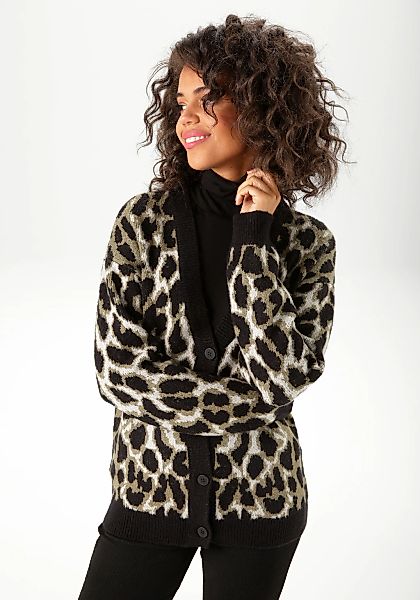 Aniston CASUAL Strickjacke, im trendfarbigen Leo-Muster - NEUE KOLLEKTION günstig online kaufen