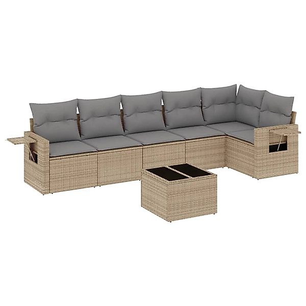 vidaXL 7-Tlg Garten-Sofagarnitur mit Kissen Beige Poly Rattan 3252536 günstig online kaufen