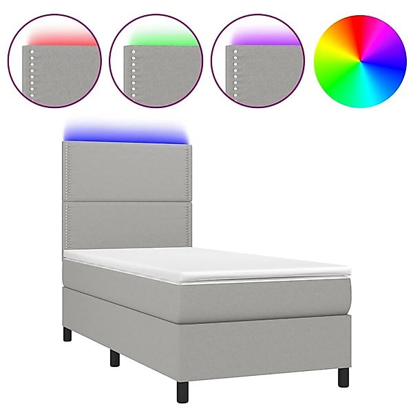 vidaXL Boxspringbett mit Matratze & LED Hellgrau 90x190 cm Stoff 3134757 günstig online kaufen