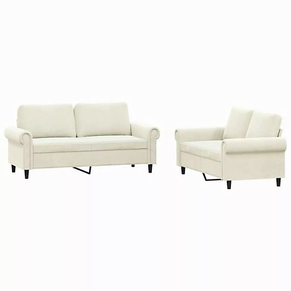 vidaXL Sofa, 2-tlg. Sofagarnitur mit Kissen Creme Samt günstig online kaufen