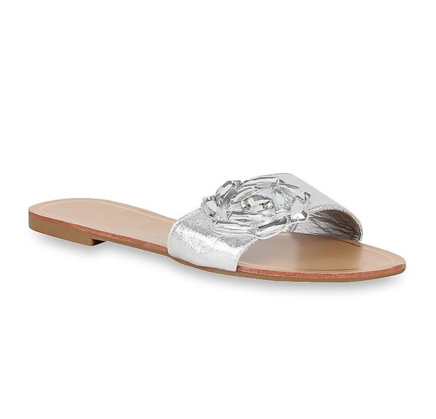 VAN HILL 72088 Pantolette Damen Sandalen Metallic Schlappen Beach Flats günstig online kaufen