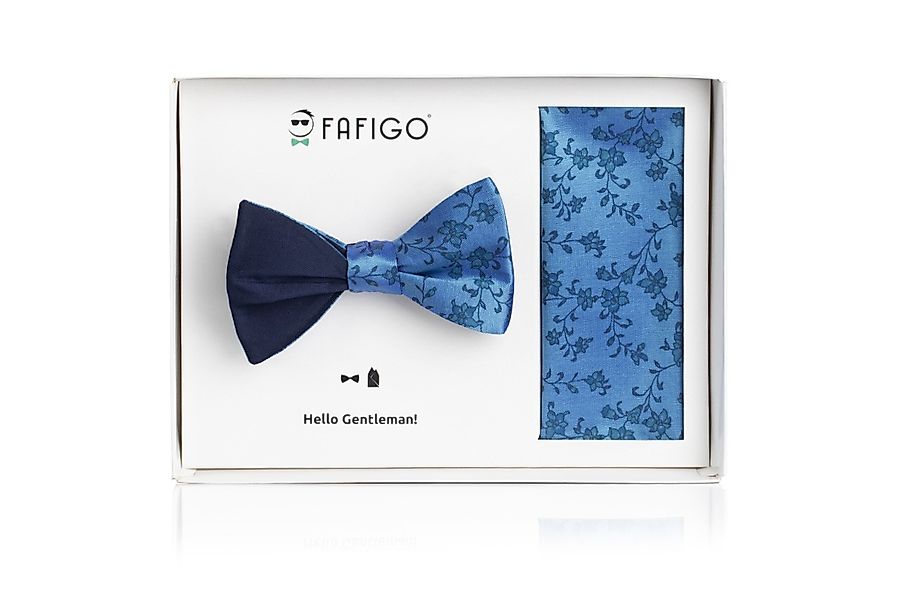 "Grillo", Fliege Einstecktuch Set in Blau und Flora aus Seide günstig online kaufen